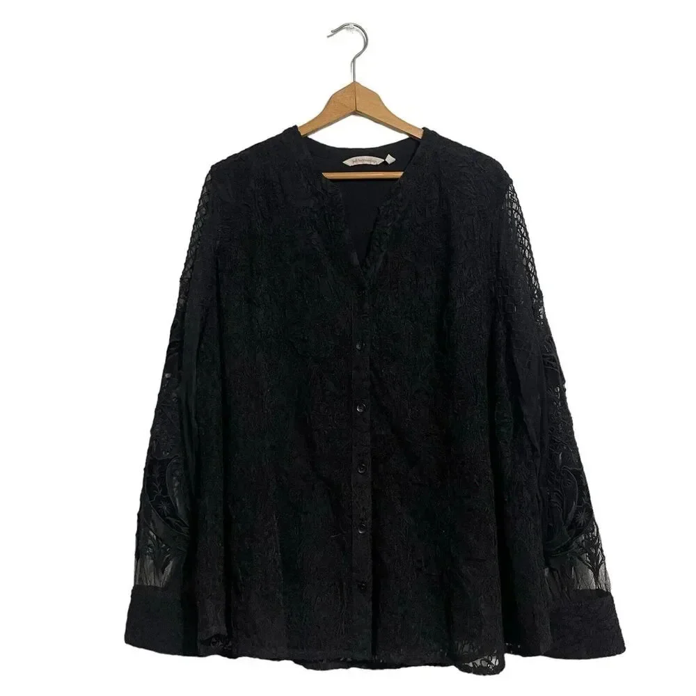 SOFT SURROUNDINGS Tunic Top Women’s Plus 3X Black Lace Mesh Button Front Blouse
